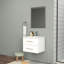 Ensemble de meuble-lavabo mural 24 po avec lavabo et miroir, deux tiroirs, lavabo en céramique, structure en aluminium argenté, assemblage facile, poignée longue en métal doré, 2 tiroirs de rangement