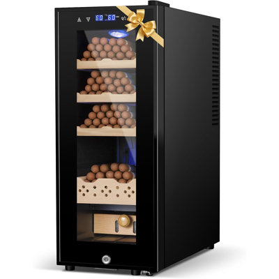Electric Cigar Humidor, 35L 250 Counts Large Capacity,Thermostatic Cooling Humidor Cabinet With Spanish Cedar Wood Shelves, Digital Led Screen, Safety Lock,