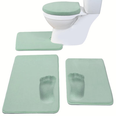 Ensemble de tapis de bain en mousse à mémoire de forme 4 pièces avec couvre-abattant de toilette et tapis assorti, vert sauge