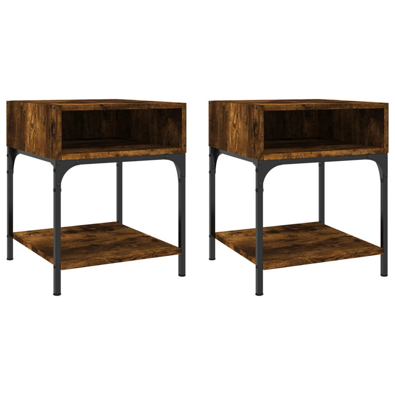 Elsaid 40cm W Iron Bedside Table, Smoked Oak