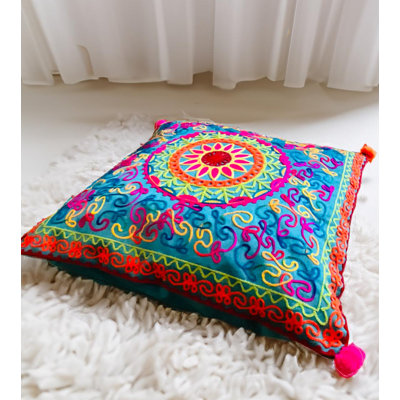 Handmade Embroidered Multi Colour Bohemian Vibrant 40 cm x 40 cm Cushion Covers Three Designs