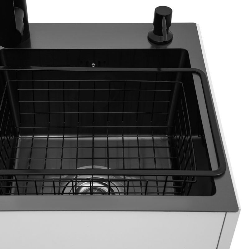 Laundry Sink With Pull-Out Faucet And Cabinet, Silver