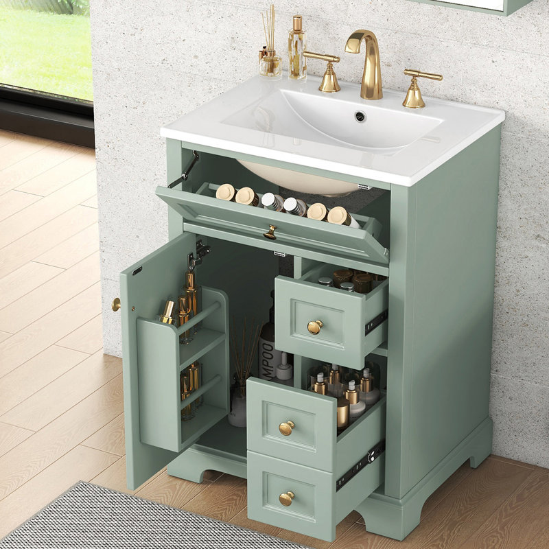 Meuble-lavabo 24 po avec lavabo et 3 tiroirs 24 po, Vert
