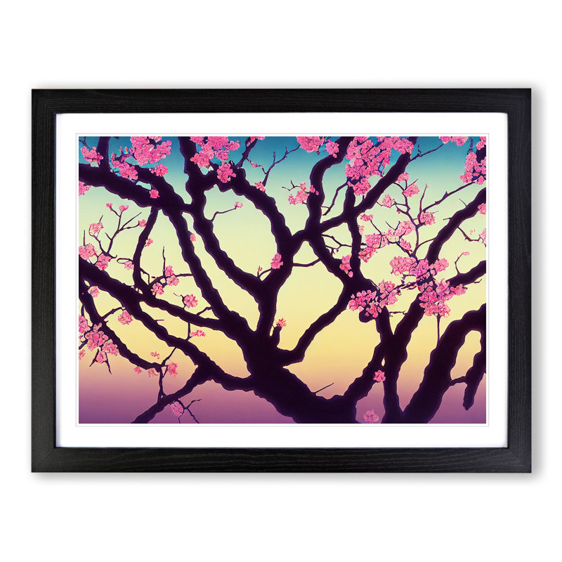 Charming Cherry Blossom Tree Flowers - Framed Print, Black, 46cm H x 64cm W x 2cm D