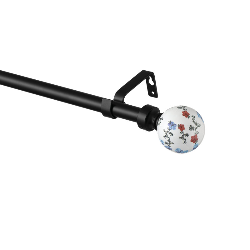 120" Adjustable Single Curtain Rod and Coordinating Finial Set, 28" - 48"