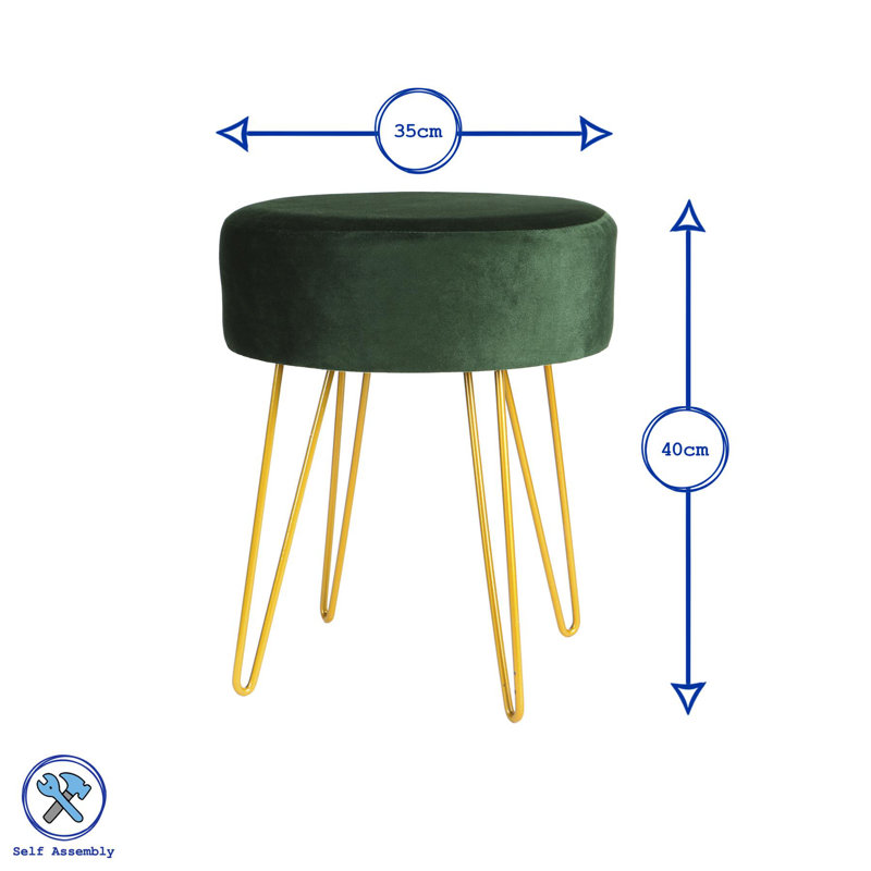 Harbour Housewares Round Velvet Footstool, Silver, Grey