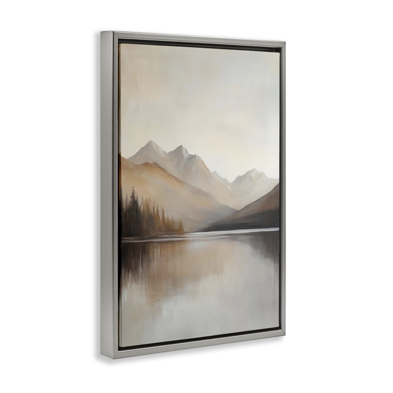 Cadre flottant Mute Lake Neutral Landscape, design par Petal Prints Design, Cadre flottant gris lustré, H 25 po x l 17 po