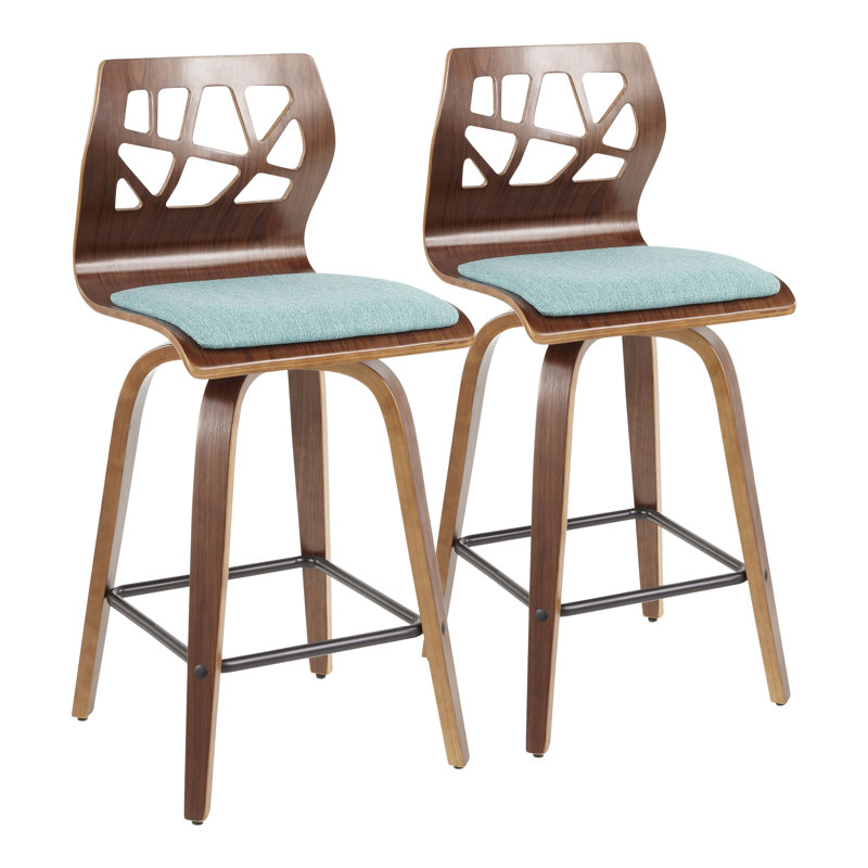 Tenessa Swivel Upholstered Counter Stool with Solid Wood Frame, Blue