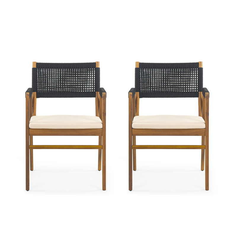 Brendalyn Rope Woven Acacia Dining Chair Set, Teak/Black