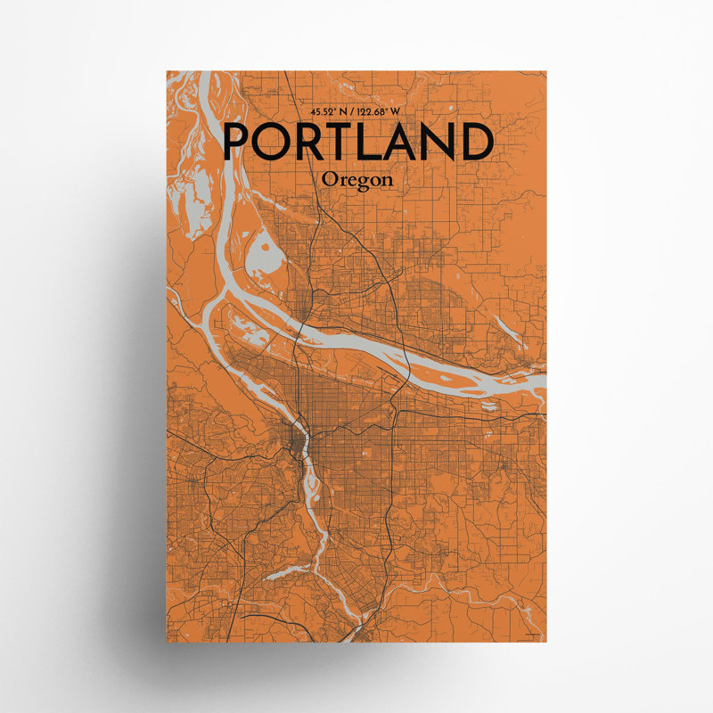 Portland City Map In Orange - No Frame Print, 36cm H x 24cm W x 0.05cm D