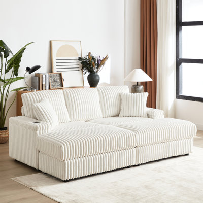 3 velours côtelé avec rainures et rangement pour tasses - siège profond Comfy Furniture salon 3 coussins de dossier, coussins décoratifs Option de siège confortable