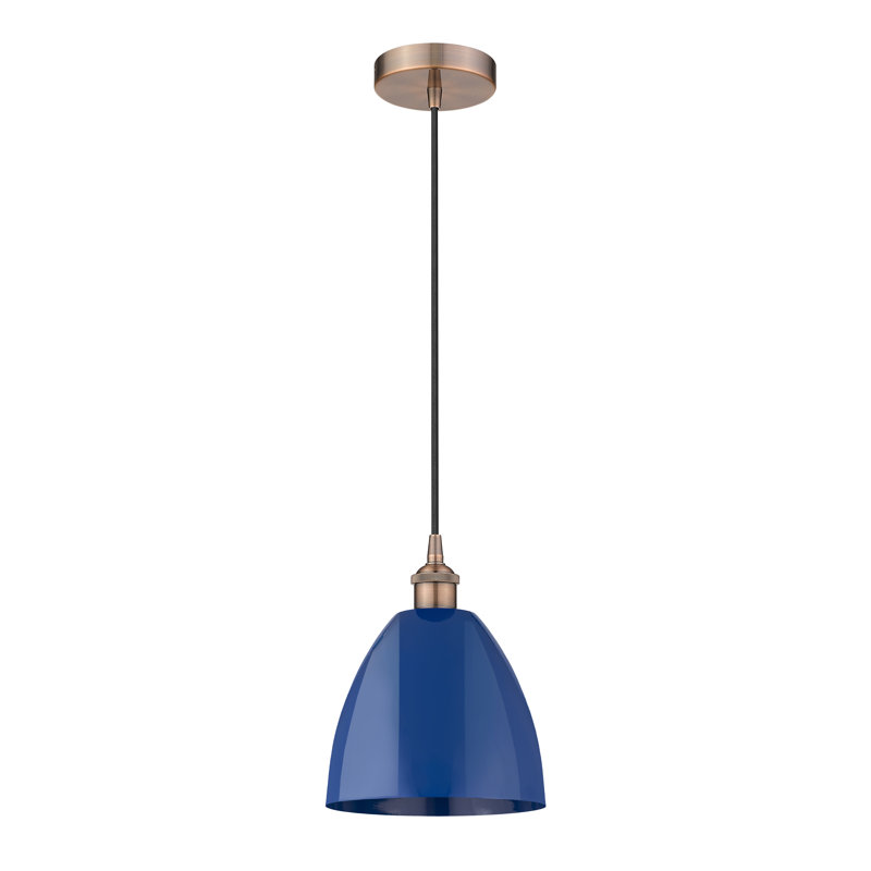 Luminaire suspendu simple à 1 lumière Schiavone, Bleu, Cuivre antique