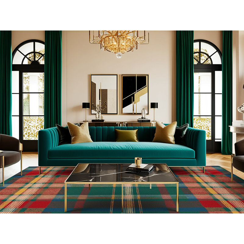  Tapis lavable à motif écossais, Rond 3 pi