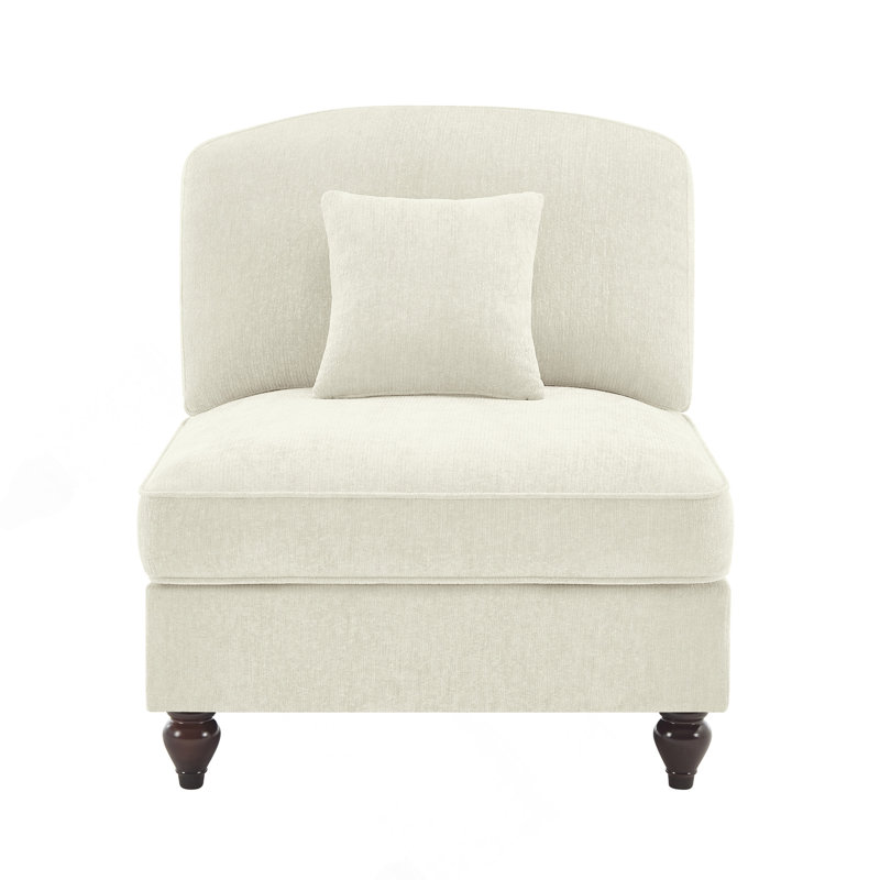 Canapé sans accoudoirs en chenille avec 1 coussin - beige et blanc