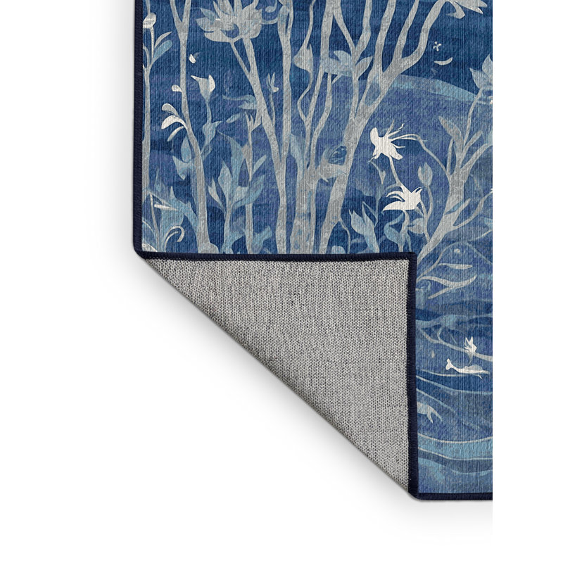 Machine Washable Blue Area Rug, Square 4'
