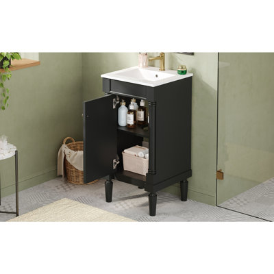 Armoire de salle de bain de style français 18 po avec rangement, solution pour petit espace avec lavabo en céramique, tablette réglable, charnières à fermeture en douceur