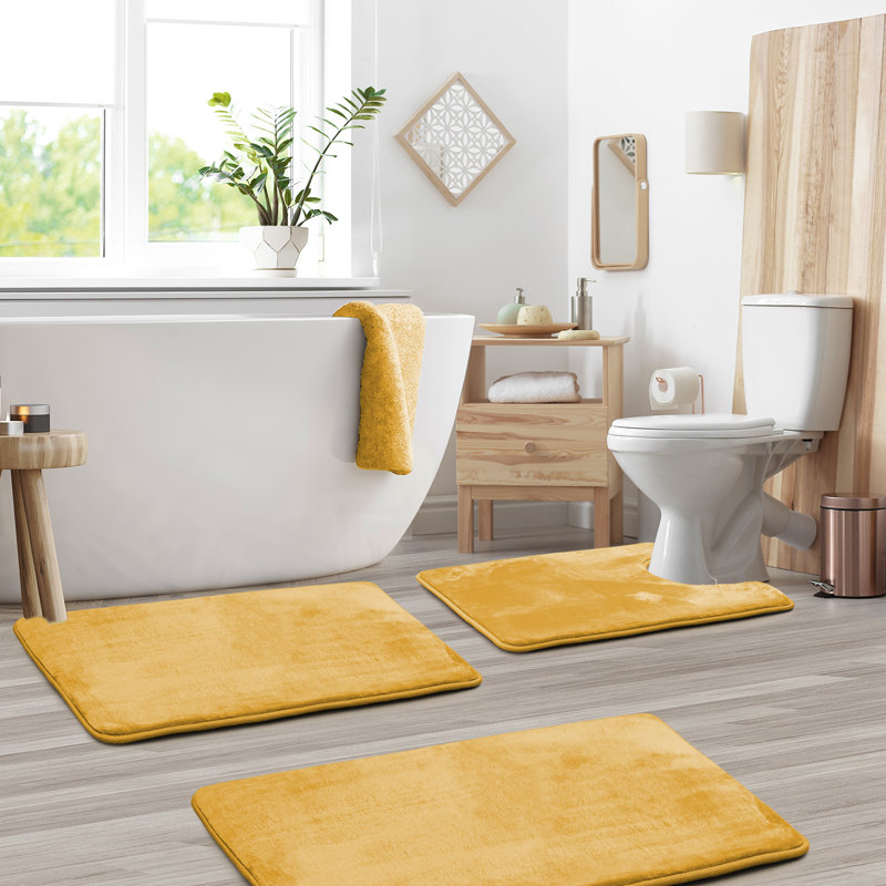 Aighan 3 Piece Ultra Soft and Absorbent Memory Foam Bath Rug Set with Non-Slip Backing, Camel Gold