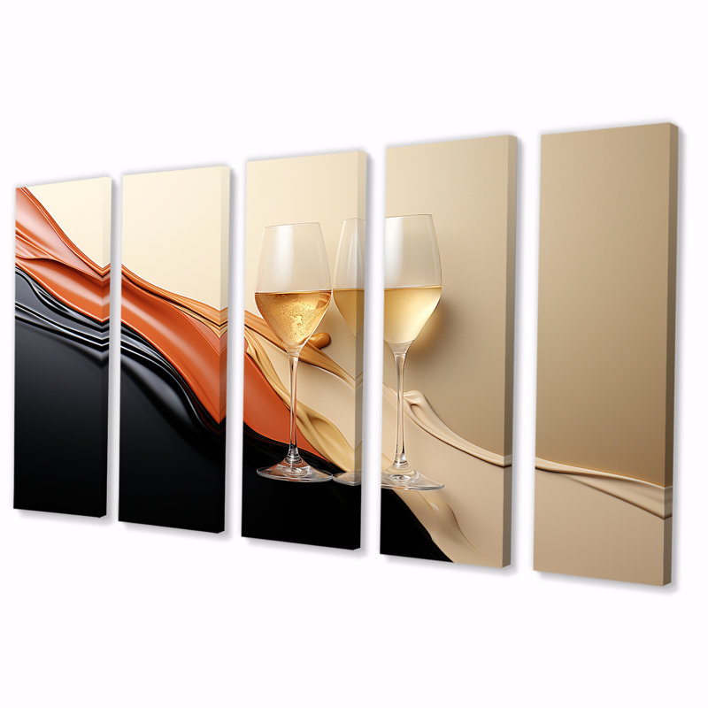 Ensemble de 5 impressions sur champagne champagne, H 32 po x l 80 po