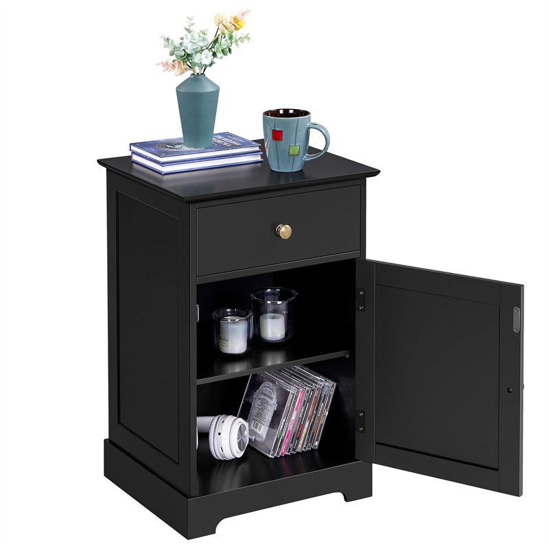 Jianglin 40cm W Manufactured Wood Bedside Table, Black