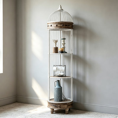 Birdcage Iron Solid Fir Wood Display Shelf