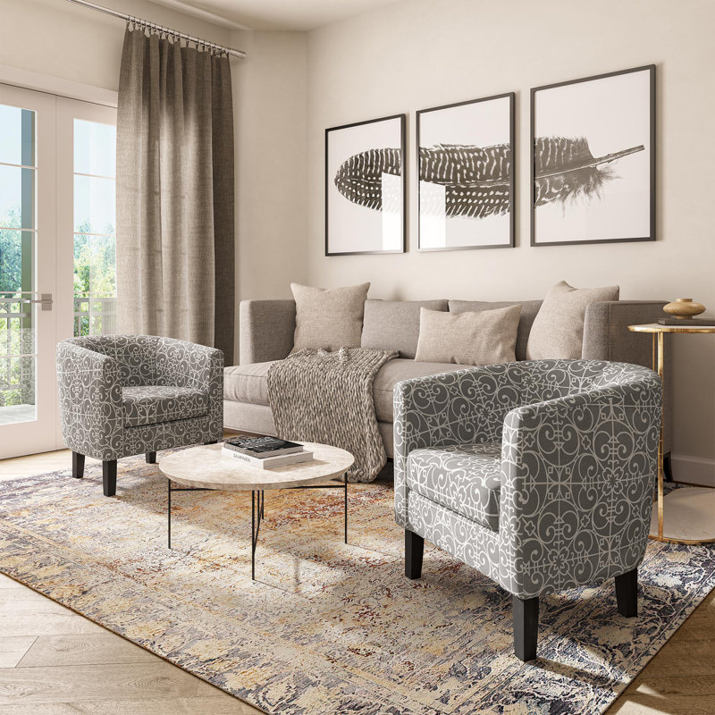 Fauteuil demi-tonneau de 26,77 po Munson, Gris / lin blanc