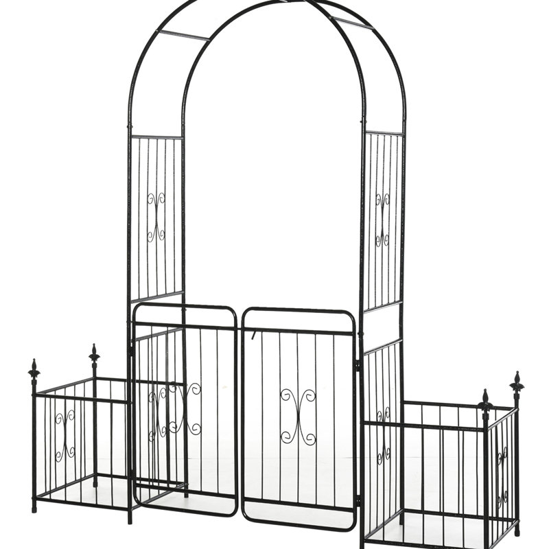Arche de jardin 86 "en métal avec treillis, porte verrouillable, pot à fleurs, décoration de mariage, grimpeur 86,5" H verrouillable, boîtes, mariage, vigne