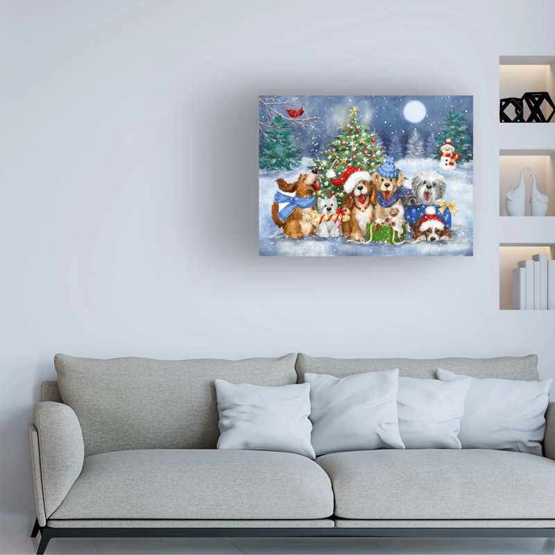 «Christmas Cheerful Dogs» par MAKIKO - Art sur toile sans cadre, L 32 po x H 24 po
