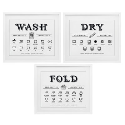Wash Dry Fold Practical Charts 3pc Framed Print Under Glass Set, design by Lettered and Lined