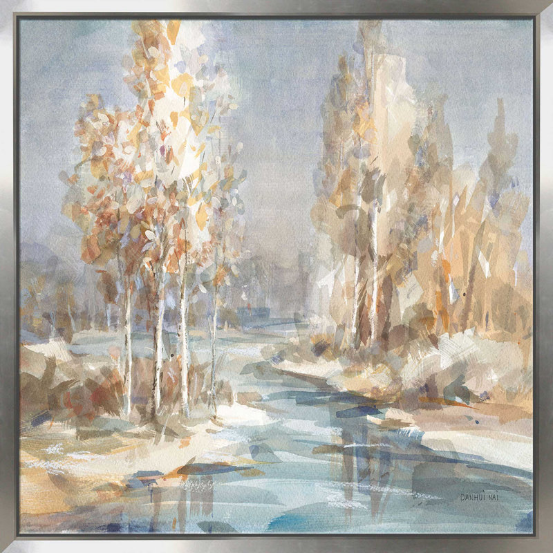 «Flowing River» par Danhui Nai - peinture, L 39,5 po x H 39,5 po, Encadrement argenté