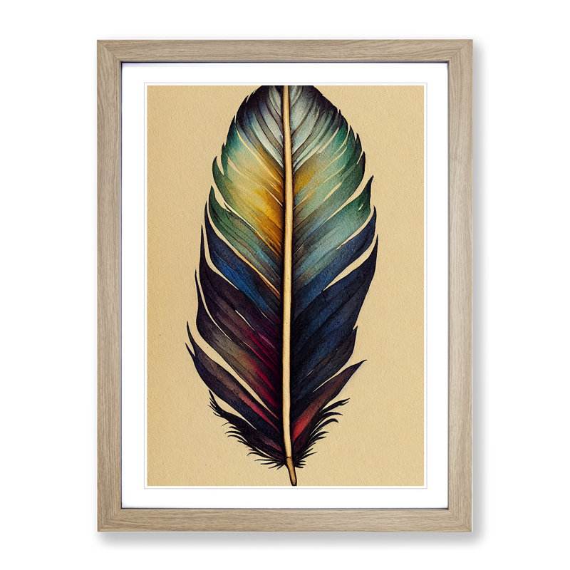 Vivacious Feather - Single Picture Frame Painting, 46cm H x 34cm W x 2cm D, Oak Framed