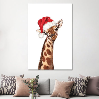 Christmas Giraffe by Big Nose Work - Wrapped Canvas Print