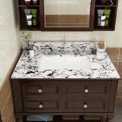 37"X22" Bathroom Vanity Top, With Undermount Ceramic Sink And Backsplash, Artificial Marble Bathroom Vanity Top With 3 Faucet Holes( Only Bathroom Vanity Top )
