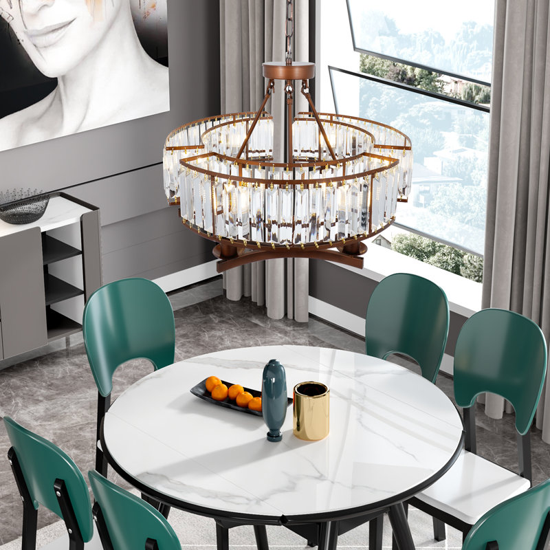6-Light Dimmable Luxurious Iron Crystal European Chandelier, Brown
