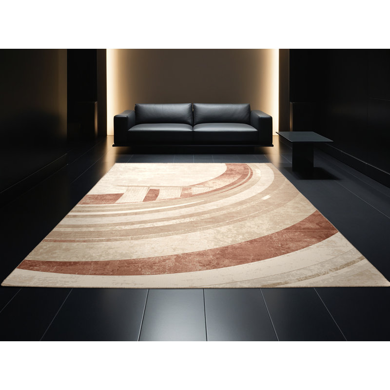 Machine Washable Parez Singapore Marina Bay Sleek & Chic Modern Arc Rug in Beige – Beige Binding, 5x8