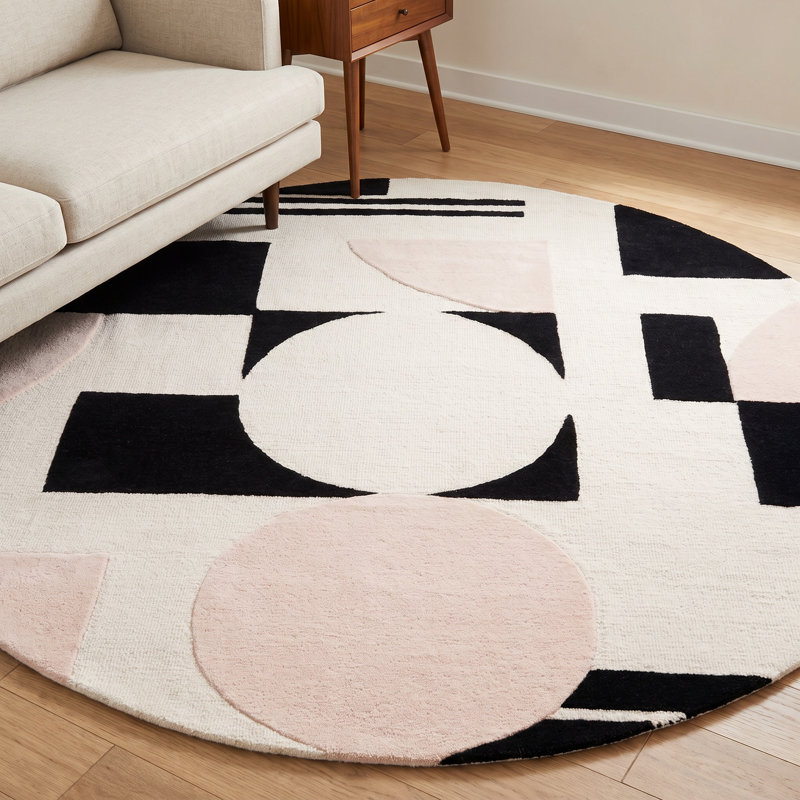 Felipe Wool Geometric Indoor Rug, Round 6'