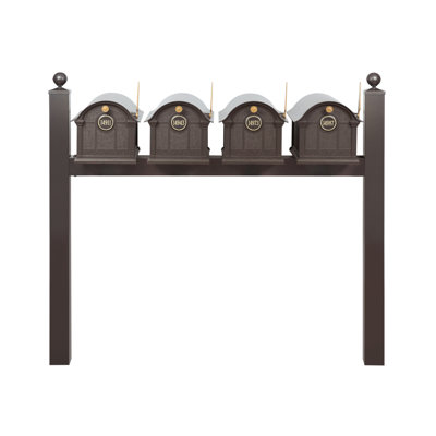 Balmoral Quad Mount Mailbox /w/ Ball Finials & Personalized Door Medallion (4 Mailboxes, Quad Mount Rack, 4 Medallions)