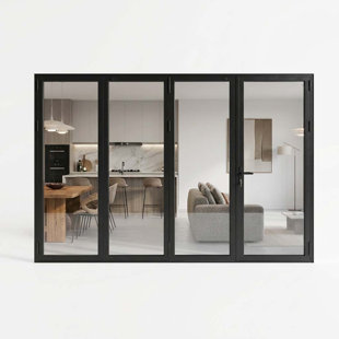 Black 4 panel Aluminum Folding Patio Door with Low-E tempered Glass and Lock Set （3+1）