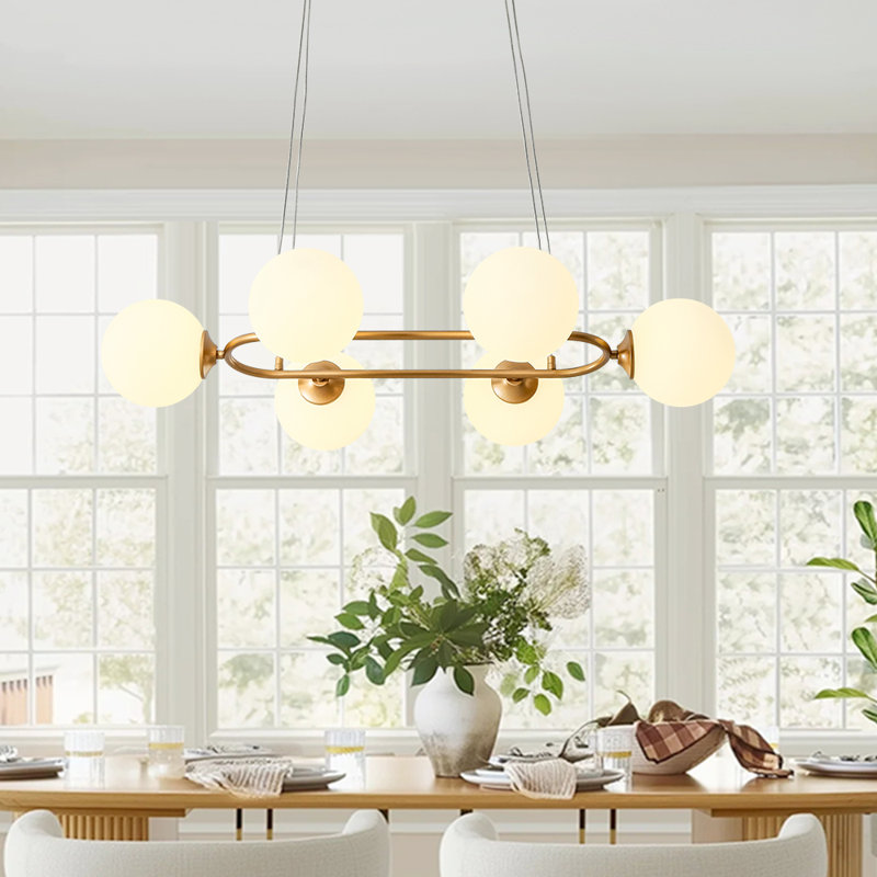 6 - Light Frosted Bubble Glass Globe Linear Island Chandelier