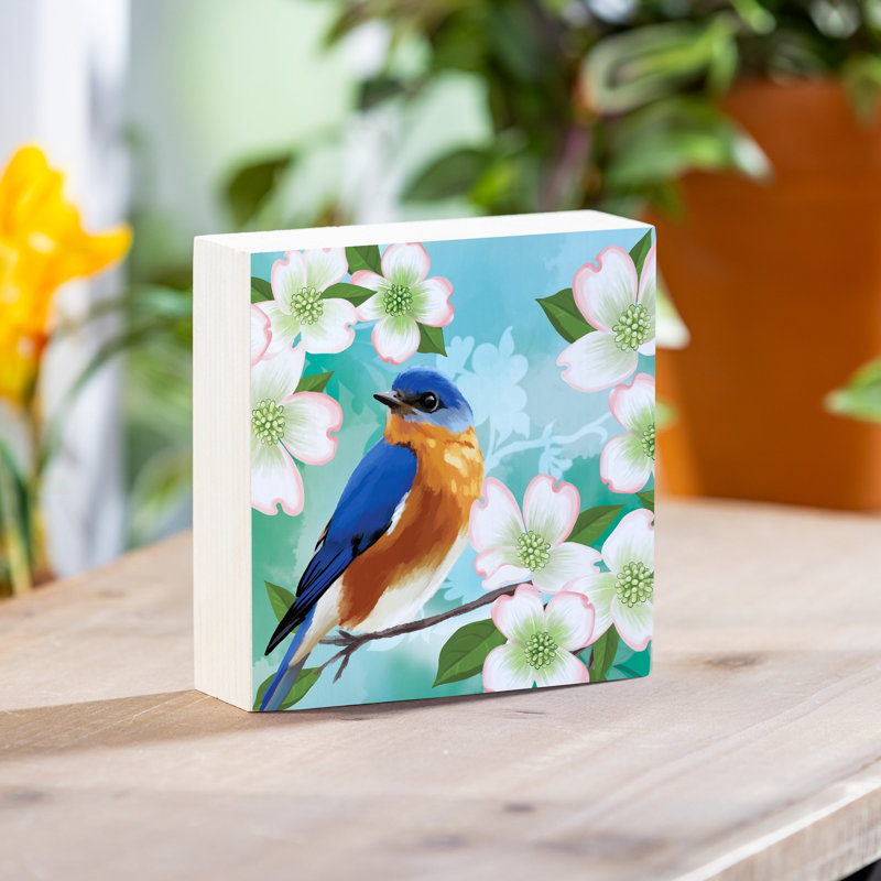 Décoration de table en bois What She Shed, oiseau bleu 6 po