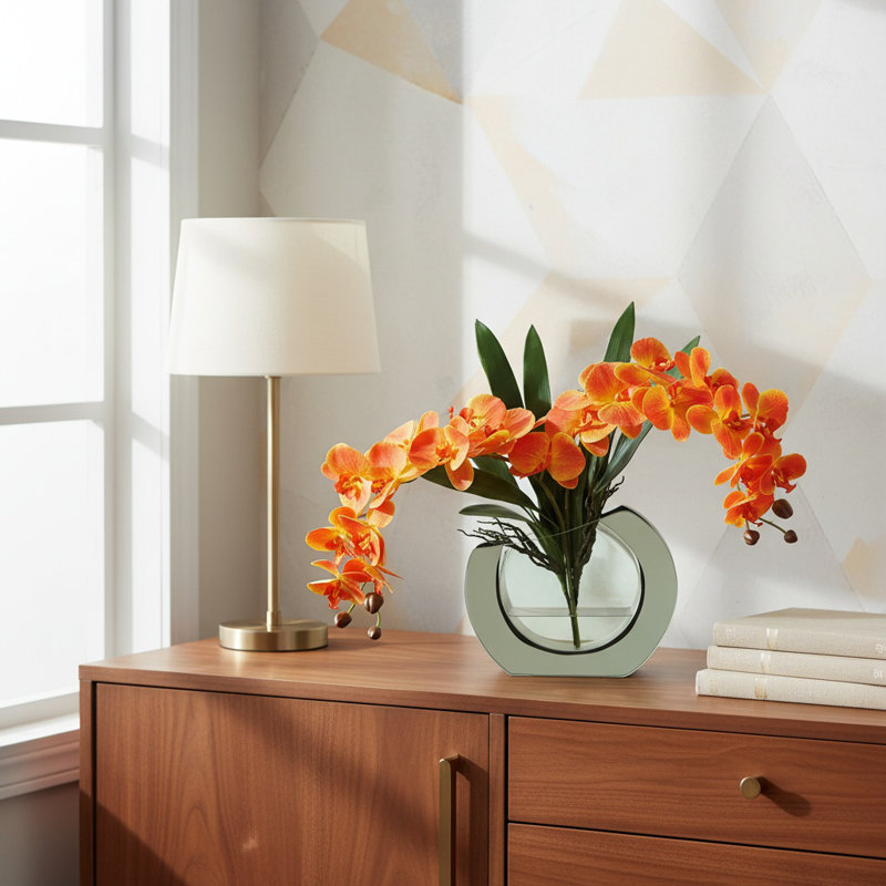 Orchid Floral Arrangement in Vase, Orange