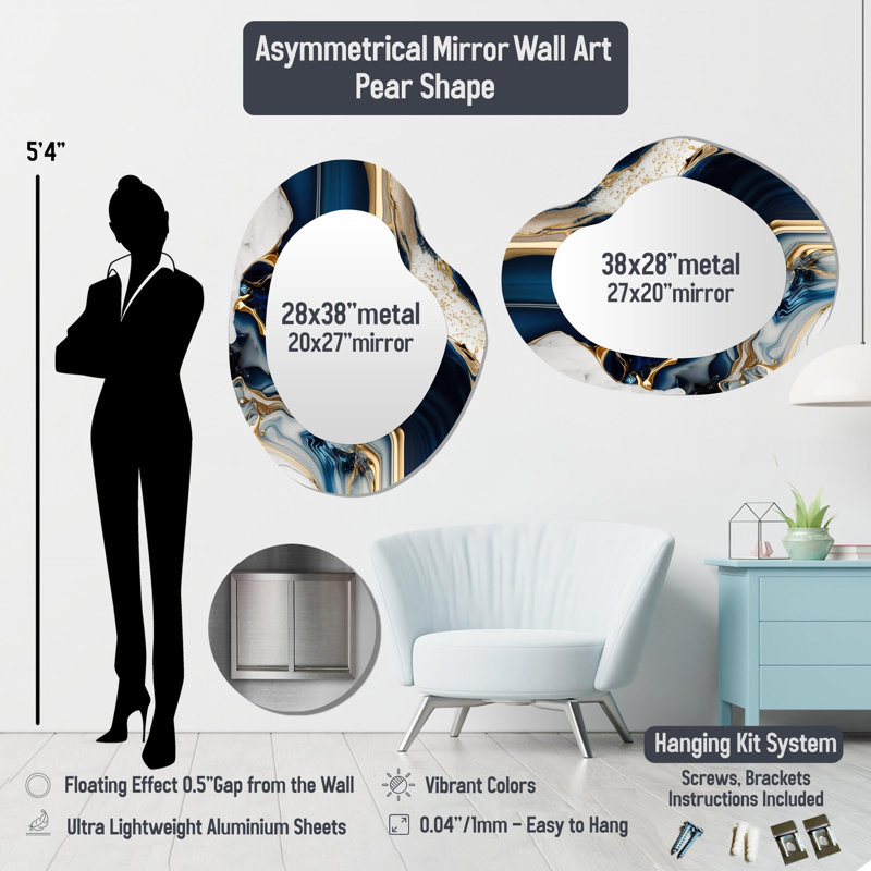 Black And Gold Wave - Abstract Unique Shape Wall Mirror, Modern Asymmetrical Decorative Mirror, Printed Metal Art