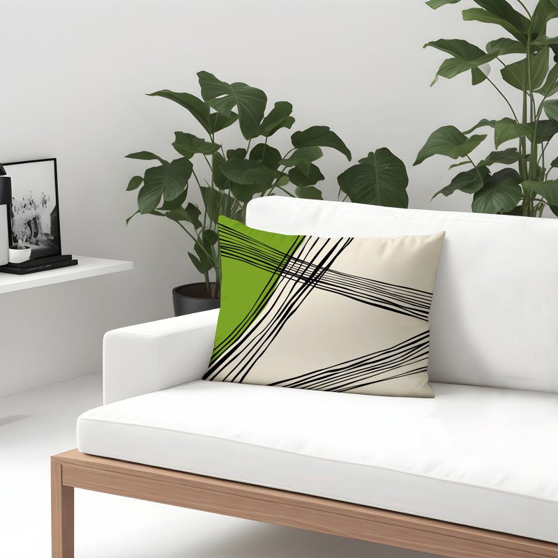 Housse et insert de coussin rectangulaire intérieur / extérieur en polyester filé Cassie, Chartreuse, H 14 po x l 20 po