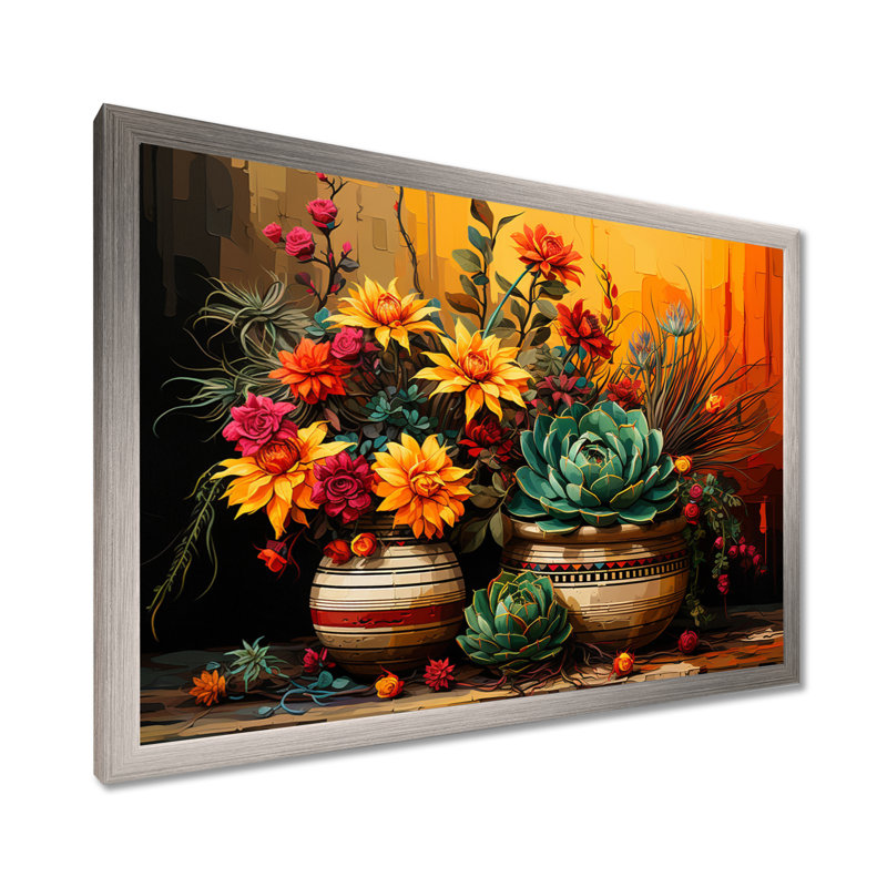 Boho, poterie florale mexicaine, Cadre de coin argenté fermé, H 24 po x l 32 po x P 1 po