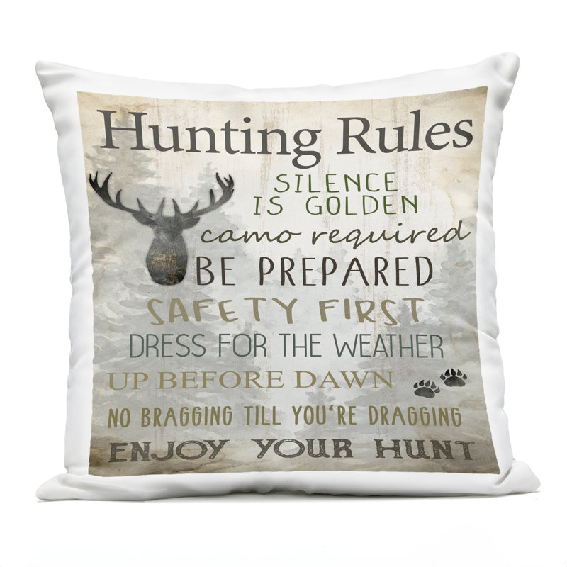 Hunting Rules Rustic List Outdoor Printed Pillow design by Kim Allen