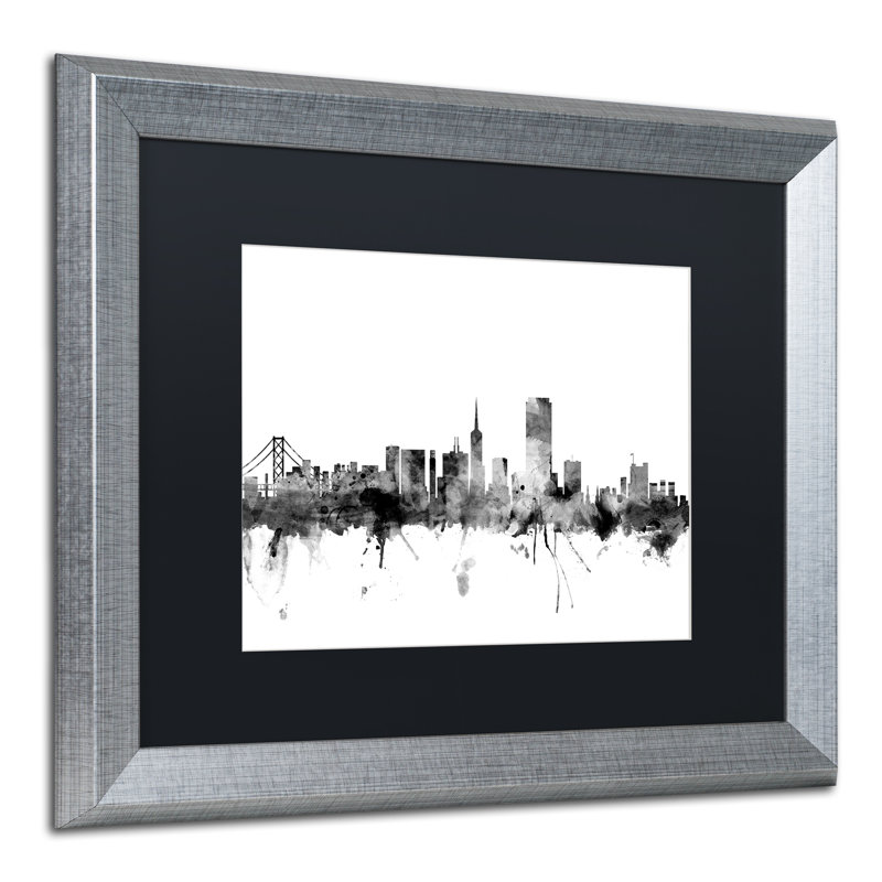 « san francisco city horizon b&w », reproduction d’impression sur toile encadrée, H 16 po x l 20 po x P 0,5 po