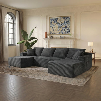 134" Modern Modular U-Shape Sectional Sofa with Side Pockets & Cup Holders, Deep Seating, No Assembly Required