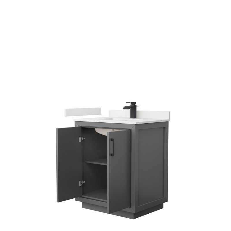 Icon 30'' W Single Vanity, Dark Gray, Matte Black, White Quartz