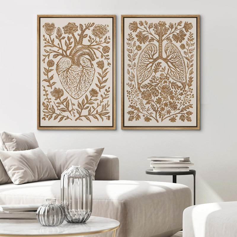«Mid-Century Yellow Grey», 2 pièces sur toile, Encadré naturel, H 24 po x l 36 po