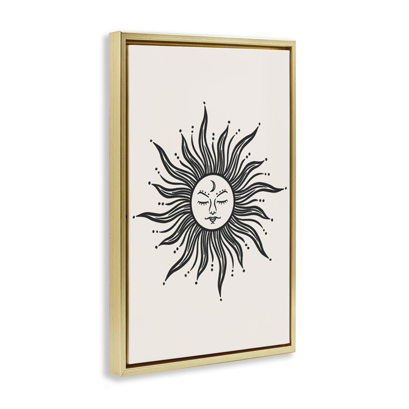 Cream & Black Sun Floater Canvas by JJ Design House LLC, 31" H x 21" W, Metallic Gold Floater Frame