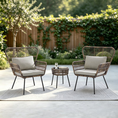 Ensemble de conversation pour patio en osier 2 personnes avec coussins Charlcy